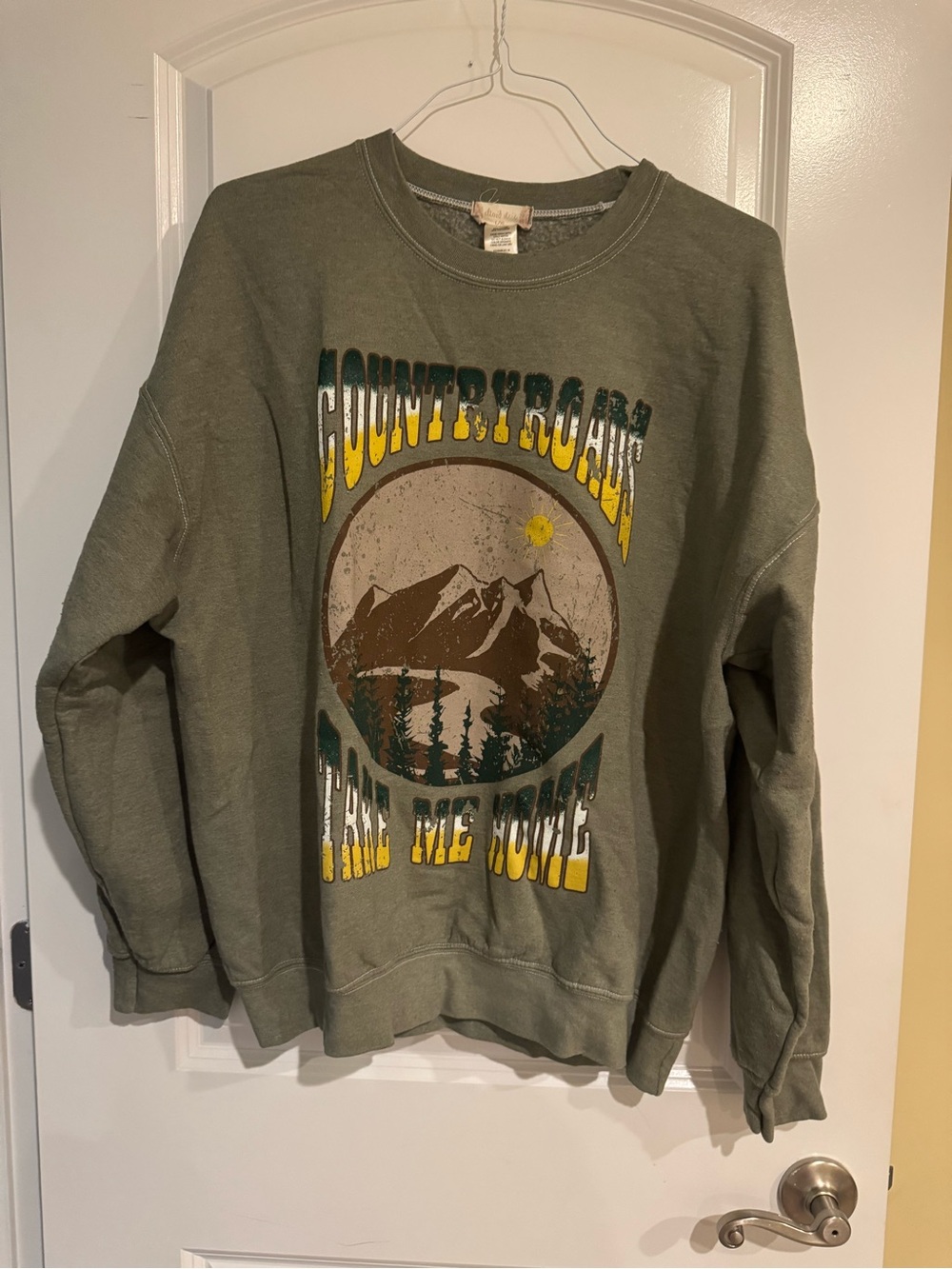 Altar'd State Olive Graphic Crewneck with Mountain Print
